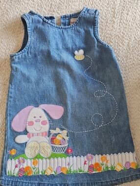 Apple Light Blue Denim Toddler Dress with Red Logo